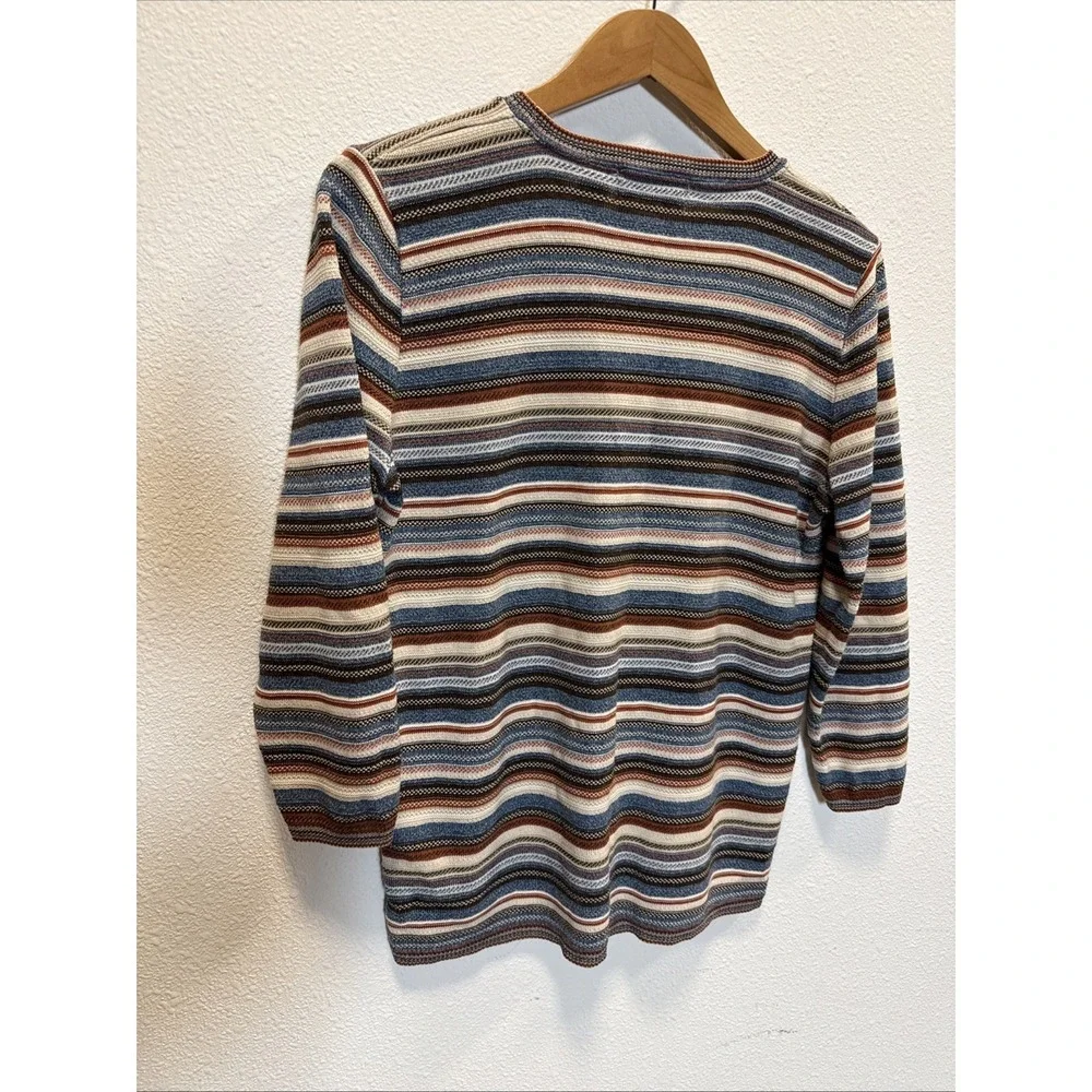 VTG Grandmacore Sweater Women‎ M Multicolor Stripe Knit Pullover Top Crewneck